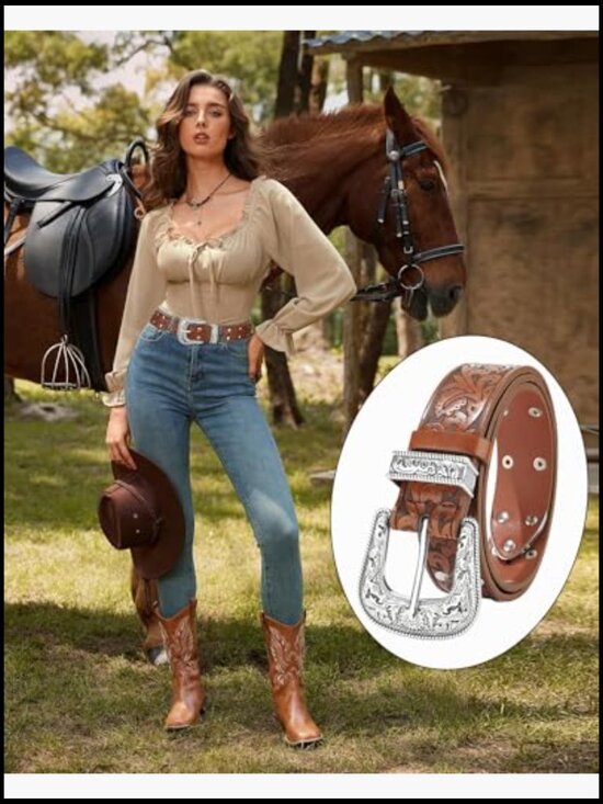 Vintage Western Belt Floral Engraved Adjustable Cowgirl Chic Waist Accessory main image 4